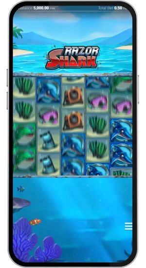 Spielstart mit Spin-Button und Gewinnmöglichkeiten bei Razor Shark